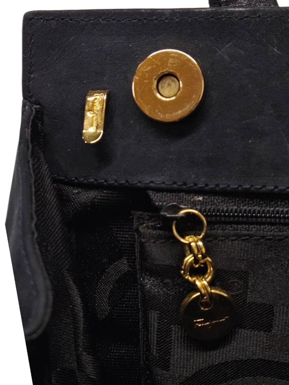 Salvatore Ferragamo Black Vara Bow Handbag In Navy Blue Suede And Gold